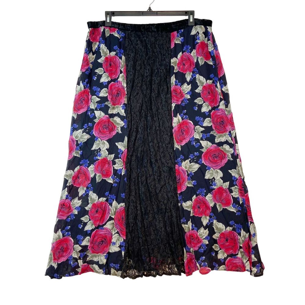 Francesca Rose Midi‎ Skirt 2X Floral Lace Whimsigoth Cottage Dark Romantic Boho